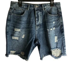 Boohoo Man Relaxed Fit Rigid Multi Rip Denim Shorts